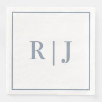 Elegant Dusty Blue Monogram Initials Wedding