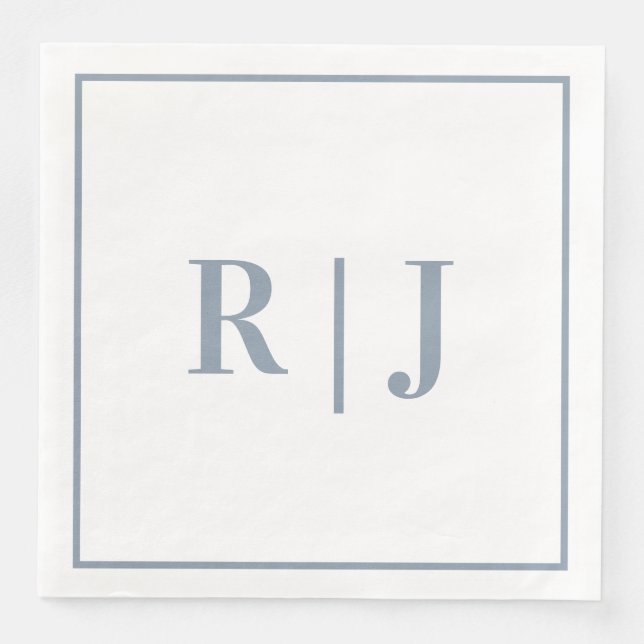 Elegant Dusty Blue Monogram Initials Wedding Napkin (Front)