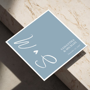 Elegant Dusty Blue Monogram Initials Wedding Napkin