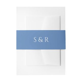 Elegant Dusty Blue Monogram Invitation Belly Band