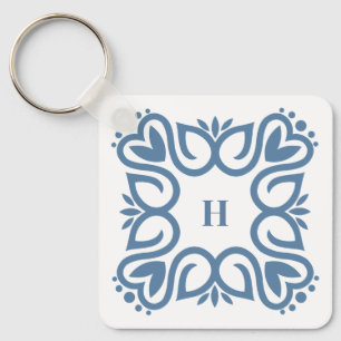 Elegant Dusty Blue Monogram Script Key Ring