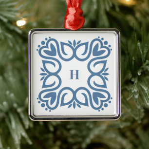 Elegant Dusty Blue Monogram Script Metal Tree Decoration