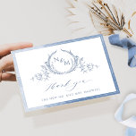 Elegant Dusty Blue Monogram, Watercolor Wedding Th Thank You Card<br><div class="desc">Thank your guests with a elegant custom wedding thank you card! Design with delicate dusty blue watercolor frame, beautiful dusty blue hand drawn botanical monogram with couples initials, elegant thank you phrase and text section to personalise it as you wish. Option to add a photograph on inside top section, or...</div>