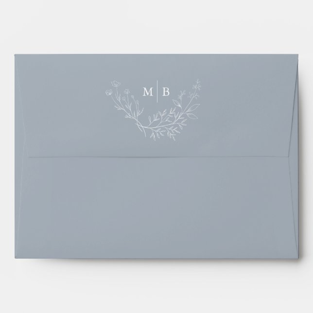 Elegant Dusty Blue Monogram Wedding Envelope (Back (Top Flap))