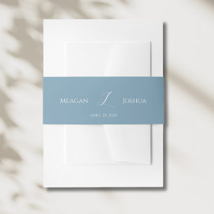 Elegant Dusty Blue Monogram Wedding Invitation Belly Band