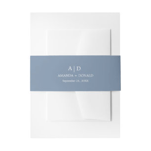  Elegant Dusty Blue Monogram Wedding  Invitation Belly Band