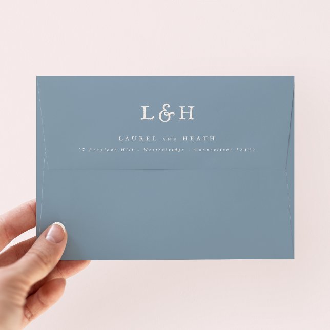 Elegant Dusty Blue Monogram Wedding Invitation Envelope (Creator Uploaded)