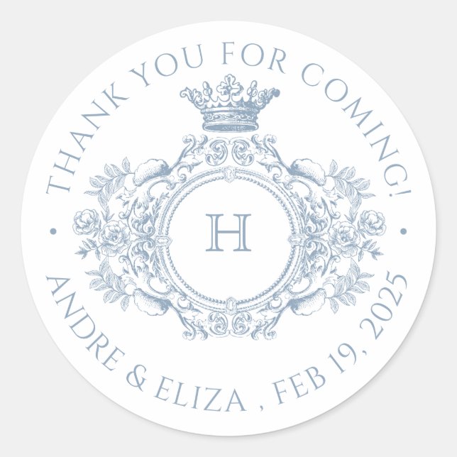 Elegant Dusty Blue Monogram Wedding Sticker (Front)