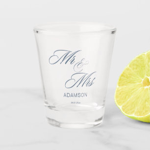 Elegant dusty blue Mr & Mrs Shot Glass