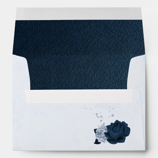 elegant dusty blue & navy blue flowers & leaves envelope (Back (Bottom))