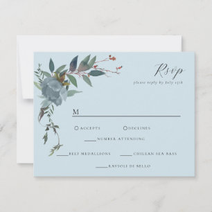 Elegant Dusty Blue Navy Botanical Garden RSVP Card