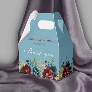 Elegant dusty blue navy burgundy floral wedding favour box