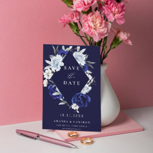 Elegant Dusty Blue Navy Floral Geometric Wedding Save The Date