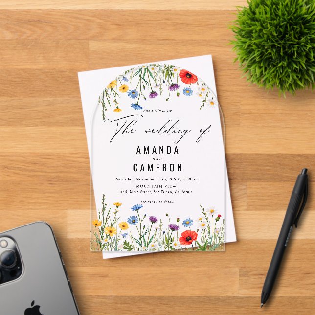 Elegant Dusty Blue Navy Floral Wedding  Acrylic Invitations (Insitu (Invitation Card))