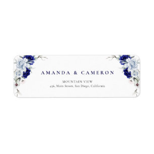 Elegant Dusty Blue Navy Floral Wedding Address