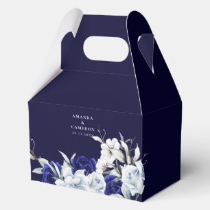 Elegant Dusty Blue Navy Floral Wedding  Favour Box