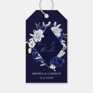 Elegant Dusty Blue Navy Floral Wedding Favour  Gift Tags