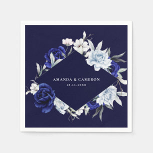 Elegant Dusty Blue Navy Floral Wedding Napkin