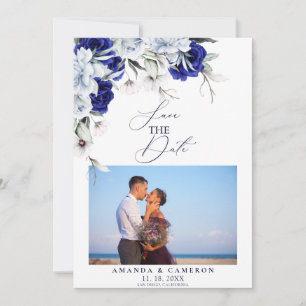 Elegant Dusty Blue Navy Floral Wedding Save The Date