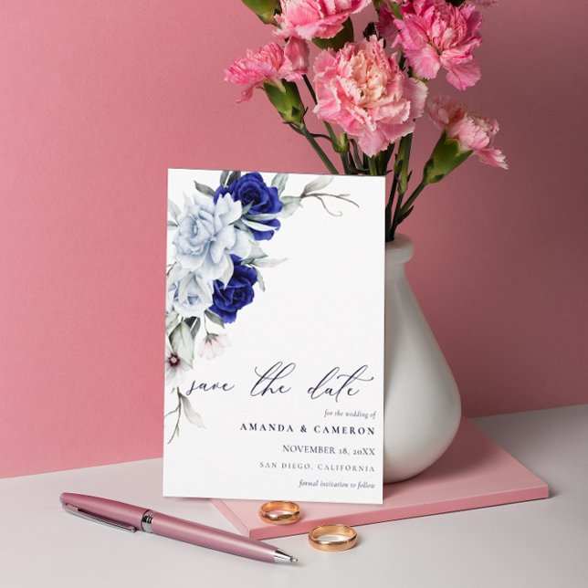Elegant Dusty Blue Navy Floral Wedding  Save The Date (Creator Uploaded)