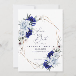 Elegant Dusty Blue Navy Floral Wedding Save The Date