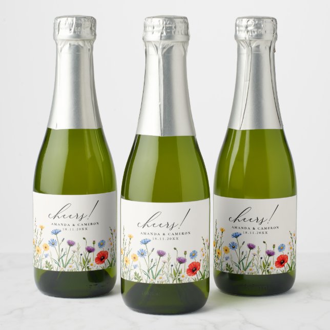 Elegant Dusty Blue Navy Floral Wedding  Sparkling Wine Label (Bottles)