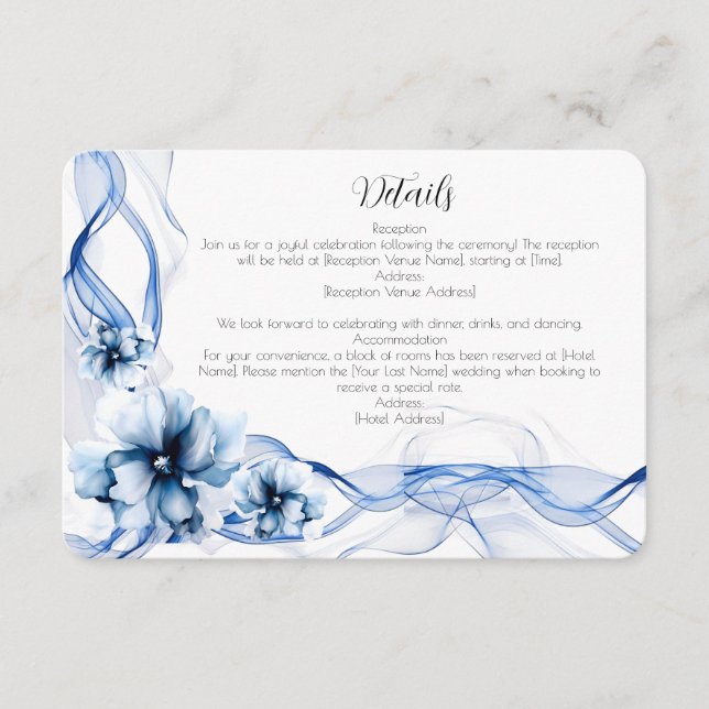 Elegant Dusty Blue Navy  Flowers Wedding  Enclosure Card (Front)