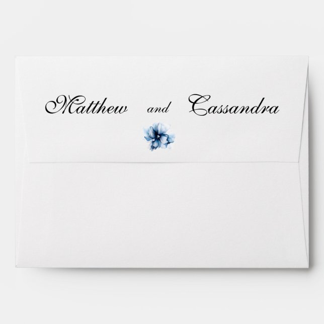 Elegant Dusty Blue Navy  Flowers Wedding  Envelope (Back (Top Flap))