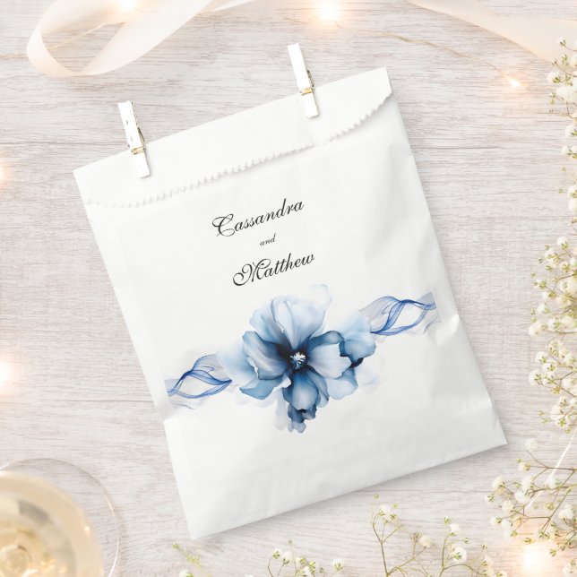 Elegant Dusty Blue Navy  Flowers Wedding  Favour Bags (Clipped)