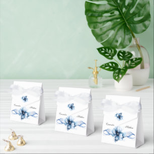 Elegant Dusty Blue Navy Flowers Wedding Favour Box