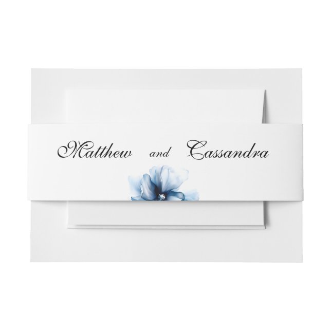 Elegant Dusty Blue Navy  Flowers Wedding  Invitation Belly Band (Front Example)