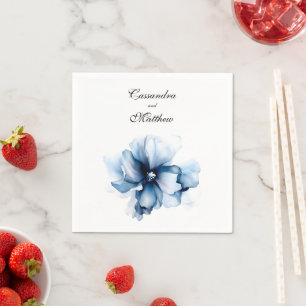 Elegant Dusty Blue Navy Flowers Wedding Napkin