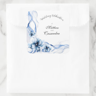Elegant Dusty Blue Navy Flowers Wedding Square Sticker