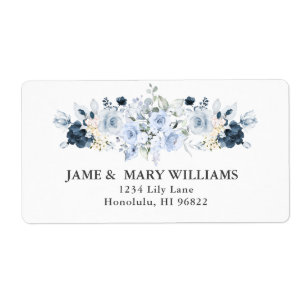 Elegant Dusty Blue Navy Roses Watercolor Label