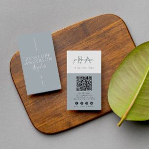  Elegant Dusty Blue Neutral QR Code Boho Modern   Business Card
