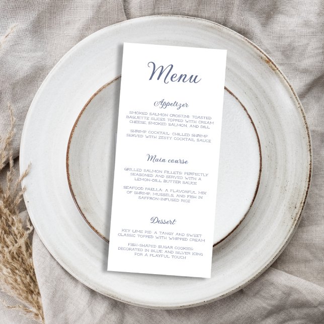 Elegant Dusty Blue Ocean Sea Bridal Shower Menu (Elegant Dusty Blue Ocean Sea Bridal Shower Menu)
