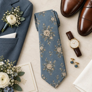 Elegant Dusty Blue Old Money Botanical Garden Tie