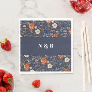 Elegant Dusty Blue Orange Monogrammed Wedding Napkin