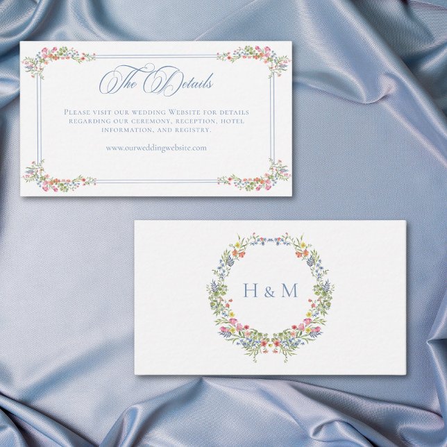 Elegant Dusty Blue Pastel Wildflower Crest Wedding Enclosure Card (Creator Uploaded)