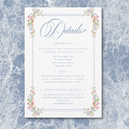 Elegant Dusty Blue Pastel Wildflower Crest Wedding Enclosure Card
