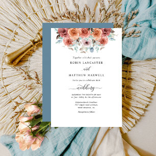 Elegant Dusty Blue, Peach and Blush Floral Wedding Invitation