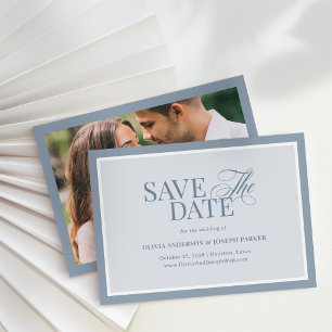 Elegant Dusty Blue Photo Classic Luxe Save The Date