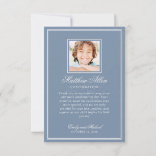 Elegant Dusty Blue Photo Confirmation Religious Thank You Card