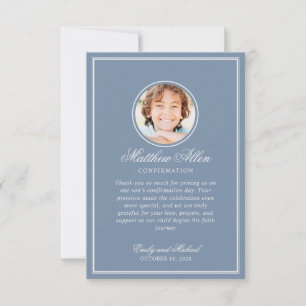 Elegant Dusty Blue Photo Confirmation Religious Thank You Card