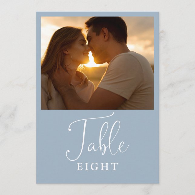 Elegant Dusty Blue Photo Table Number (Front)