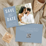 Elegant Dusty Blue Photo Typography Qr Code Script Save The Date<br><div class="desc">Your special day deserves an invitation that captures the beauty and elegance of your love story. Our elegant dusty blue photo typography QR code script save the date is the perfect choice to invite your guests in style. Featuring a stunning dusty blue colour and a romantic typography design, our save...</div>