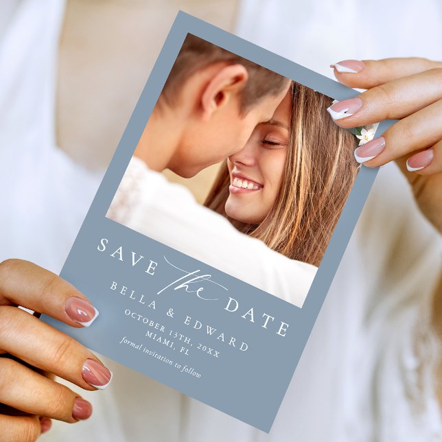 Elegant Dusty Blue Photo Wedding Save The Date (Creator Uploaded)
