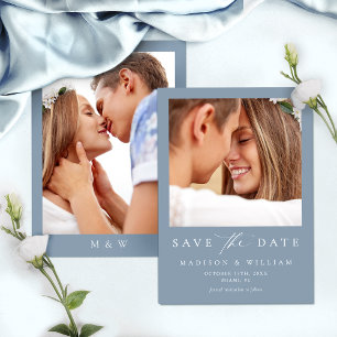 Elegant Dusty Blue Photo Wedding Save The Date