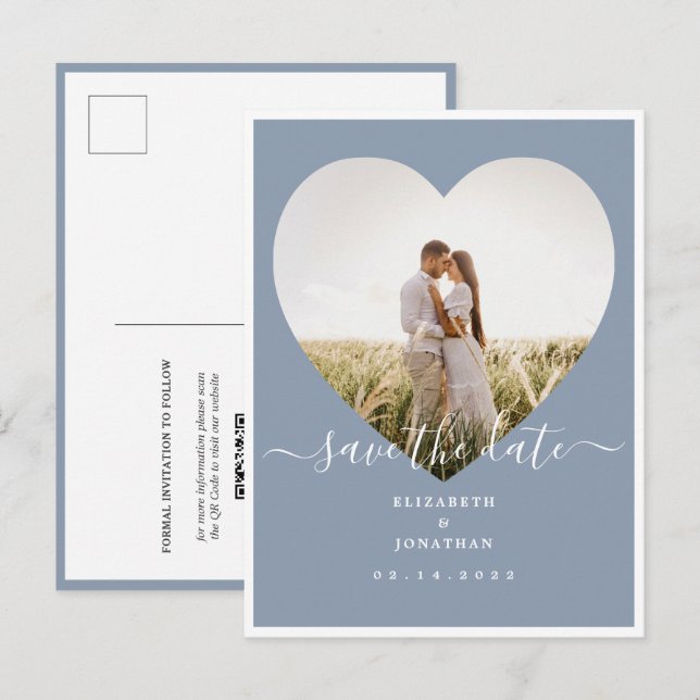 Elegant Dusty Blue Photo Wedding Save The Date Announcement Postcard (Front/Back)
