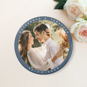 Elegant Dusty Blue Photo Wedding Save The Date Magnet